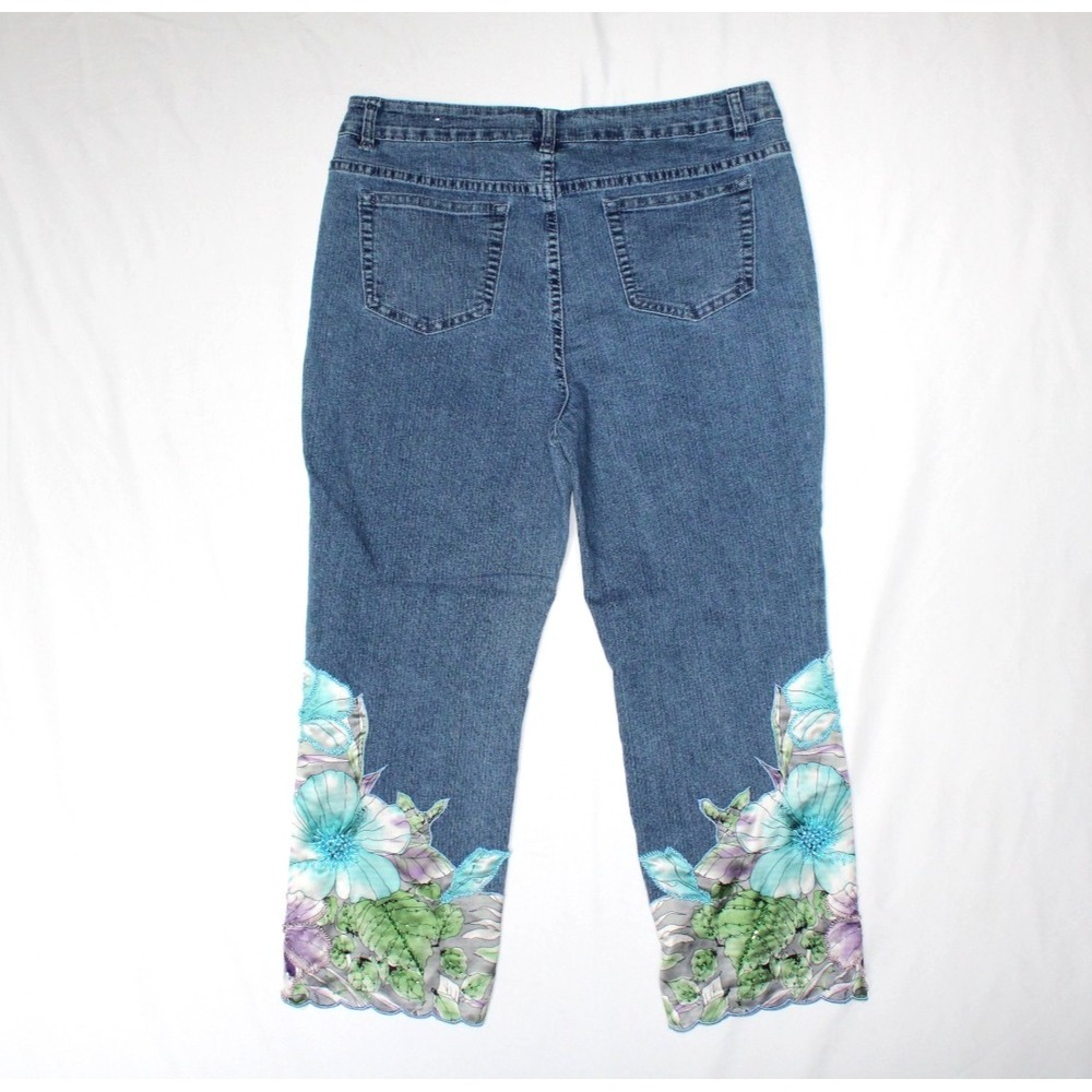 Soft Surroundings Nevaeh Floral Beaded Fairy Cropped Denim Jeans Pants Women 10P - Picture 4 of 15